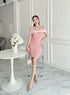 SIRINNN Mesh Off Shoulder Side Slit Mini Dresses